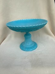 Opaline Blue Milk Glass Portieux Vallerysthal PV Griffin Phoenix Dragon Compote