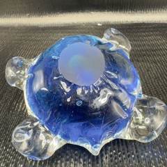 Hand Blown Art Glass Blue Turtle Paperweight Figure Hand Made Glassware Decor