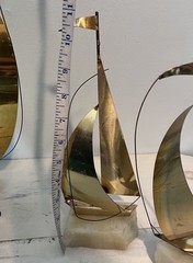 Vtg DeMott And Signed Brass Metal Sail Boats Nautical Sailing MCM Lot of 3 70s