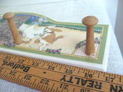 Mary Engelbreit Nursery Rhyme Peg Wall Rack 1990’s Repairs Ceramic and Wood