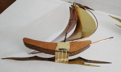2 Unique Mid-Century Brass, Copper & Wood 8″ & 10.5″ Sailboat Wall Hangings