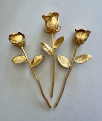 Three Steven Singer 24kt Gold Plated Rose Flowers NEW LOWER PRICE!