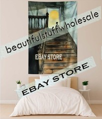 Gothic Wall Tapestry Lonely Stairwell eerie dim golden lighting 59X82 in