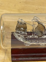 Vintage Blown Glass Ship in Bottle Bounty Made in Britain Wood Base Decor