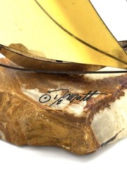 SIGNED DEMOTT NAUTICAL SAILBOAT SCULPTURE CALIFORNIA USA ONYX COPPER BRASS-9”
