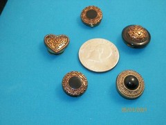 Vintage metal button covers 5 Antique Brass and Acrylic Fine Details Cuff Links