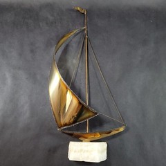 Vintage Brass Sailboat Sculpture 15 Inches Onyx Base Signed By Artist