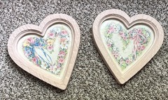 Vintage HOMCO 9837 Pink Heart Floral Wall Plaques Set of 2 Barbara Mock