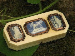 WEDGWOOD XRARE 1790 TOOTHPICK CASE & 3 JASPER MEDALLIONS CUT STEEL BEDS/GOLD