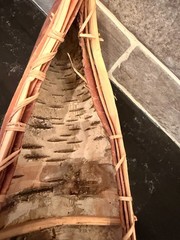 Vintage Handmade Birch Bark Canoe Model 14.5″ Rustic Folk Art Cabin Decor
