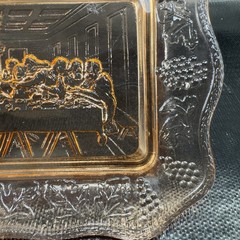 Vintage Tiara Indiana Glass Plate Tray Orange Pink The Last Supper Glass Dish
