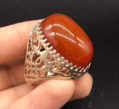 Beautifull Old Natural Carnilen Agte Wonderfull Persian Solid Sliver Ring
