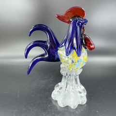 Heavy Art Glass Rooster Chicken Figurine Decor Paperweight Multicolor Glass VTG