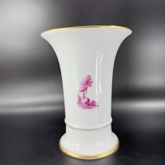 1975 Hochst German Vase Magenta House Church with Gold Trim Germany Porcelain