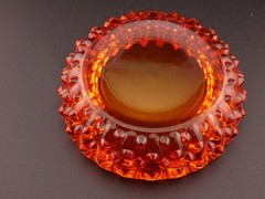 Vintage Fenton Amberina Orange Hobnail Glass Ashtray Trinket Dish