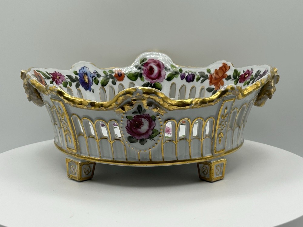 Antique Von Schierholz Reticulated Porcelain Basket Bowl Germany 1907-1927