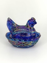 Mini AND Medium Carnival Cobalt Blue Mosser Hen on Nest Salt Cellar / Trinket