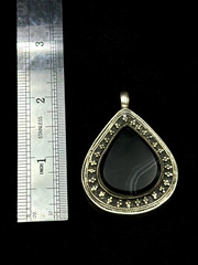 Vintage Wonderful Afghani Silver Plated Pendant With Black Agate Stone