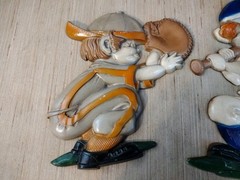 1970 SEXTON 3 BASEBALL PLAYERS CAST METAL WALL HANGINGS Catcher Batter Pitcher