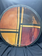 Vintage Colombian Wooden Bowl Hand-Painted Geometric Design 11.5″ Diameter