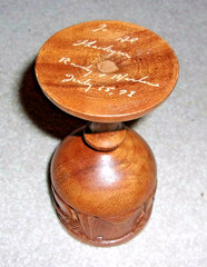 VINTAGE 1978 HAND CARVED WOOD WINE WATER GOBLET STEM ESTATE INSCRIBED orig 6″