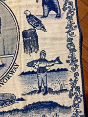 Vintage Wall Hanging Blue White Alaska Little Norway Fish Bear Boat Plane