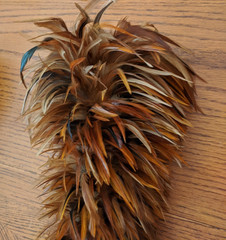 AntiQue Feather Duster w Gorgeous Red Chinese Chicken Feathers *DISPLAY–UNIQUE!