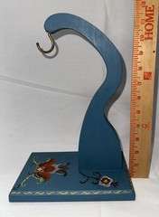 Vintage Norwegian Hand Painted Rosemaling Blue Wood Banana Holder Signed Norsk