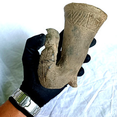 300 BC Ancient Roman Terracotta Drinking Rhyton Ceramic Artifact Intact Pottery