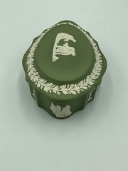 Vintage Wedgewood Green Jasperware Cherub Cameo Trinket Dish 5” England