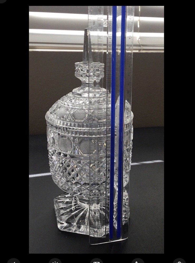 Clear Lead Crystal tall Candy Dish Bleikristall Elsterthal with lid. 10” tall.