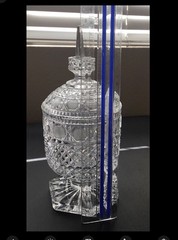 Clear Lead Crystal tall Candy Dish Bleikristall Elsterthal with lid. 10” tall.