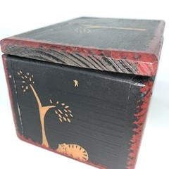 Vintage Hand-Painted Wood Box Leather Hinges B Altmans & Co NY with gift box