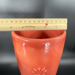 Antique Tall Pottery Vase Embossed Flower USA Hand Made Vase Vessel Orange Red