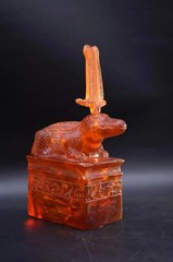Rare Ancient Egyptian Antique Statue God Sobek Crocodile Amber Stone Egypt BC