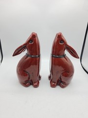 Fitz & Floyd Brown Ceramic Vernissage 8″ Rabbit Book Ends Set of 2 Japan Vintage