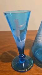 Antique Victorian Mary Gregory Style Glass Decanter w/ Stopper & 2 Glasses