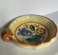 Vintage Hand Painted Italian Floral Dish With Handle 6.75 X 2 Inches