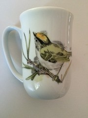 VINTAGE 1976 ENESCO SONG BIRD 10 OZ. MUGS. ( YELLOW WARBLER ) Fine China Slim