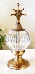 Pair of Hollywood Regency Cut Crystal Sphere Brass Finial Decor 17″ & 12″