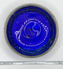 Vintage Art Nouveau Silver Over Pewter Lidded Candy Bowl Cobalt Blue Glass