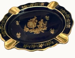 Vintage Limoges France Cobalt Blue Gold Porcelain Ashtray Courting Trinket Dish