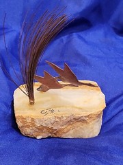 VINTAGE Brass Copper DUCKS & POND Figurine Quartz Stone Base 6″ H Demott Artisan