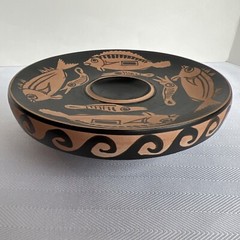 Apulian Red Clay Greek Pedestal Pottery Fish Plate