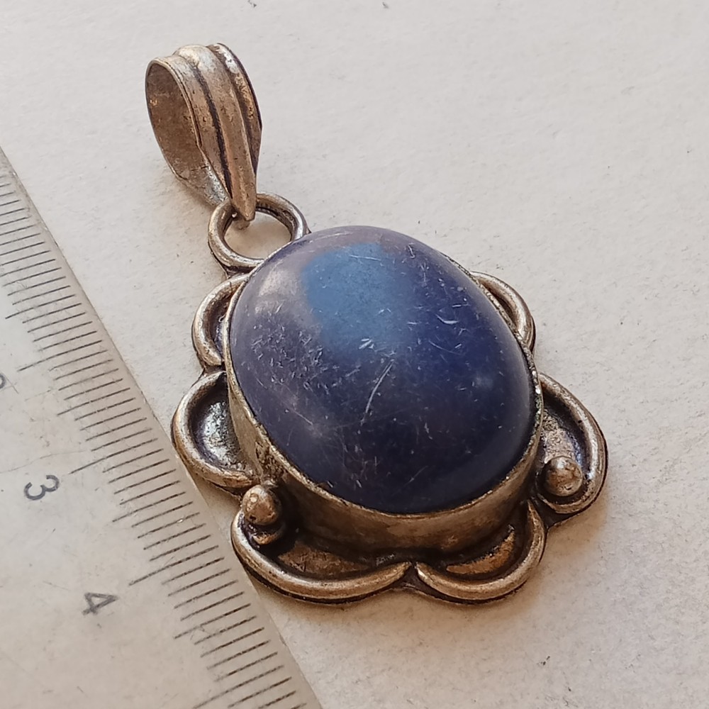 EXTREMELY RARE AMETHYST PENDANT SILVER COLOR AMAZING BLUE STONE ANTIQUE
