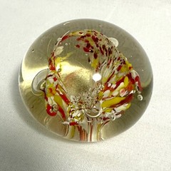 Hand Blown Art Glass Paperweight Orange Yellow White Abstract Art Glass Eye-Like