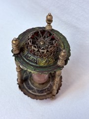 Ornate Antique Metal Glass Sand Hourglass