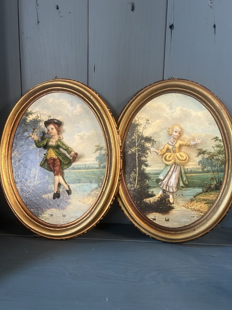Vintage Empire 2pc 3D Wall Decor – Victorian Boy & Girl – Made in Italy – RARE