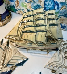 Vintage Burwood Nautical Clipper Ship Wall Plaque Set – Set of 4 – Made in USA