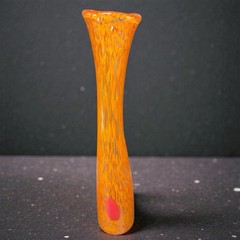 2004 Hand Blown Art Glass Vase Vessel Orange Red Spots Artist Signed Vase VTG